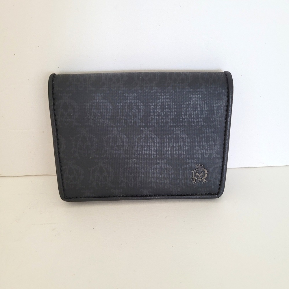 Dunhill London Signature Monogram Card Case Wallet Black Grey Coated Canvas